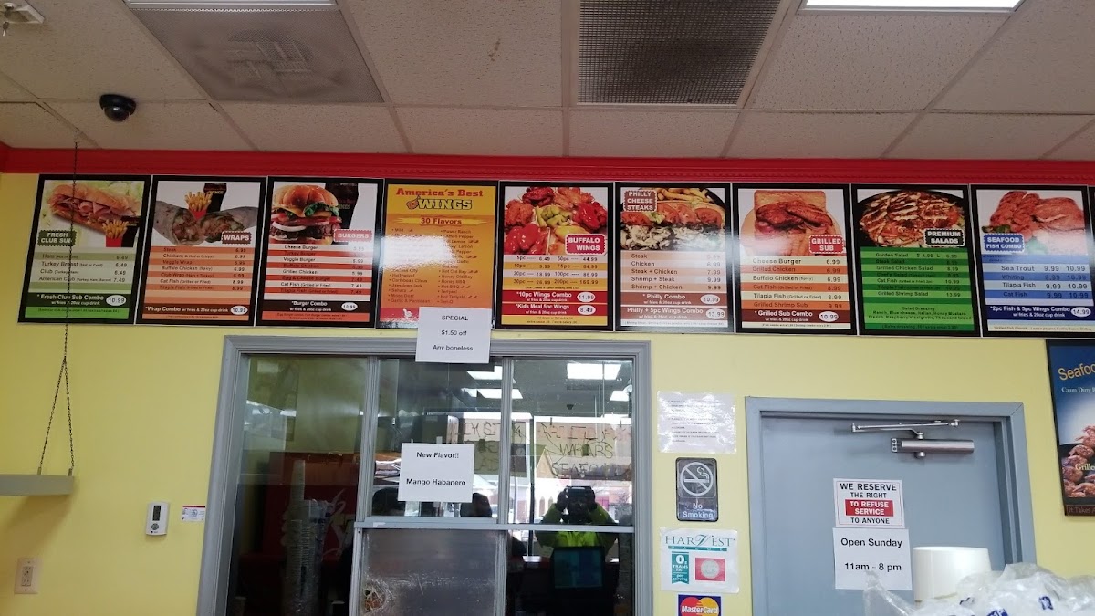 America's Best Wings - Forestville menu board