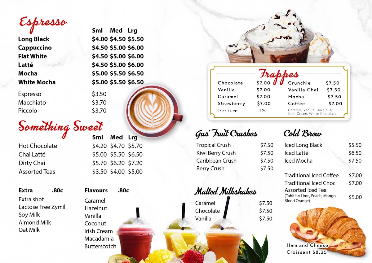 Gus' Coffee George St menu board