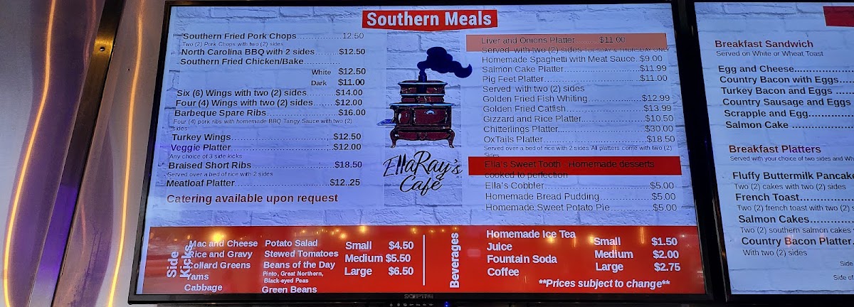 Ella Ray's Cafe menu board