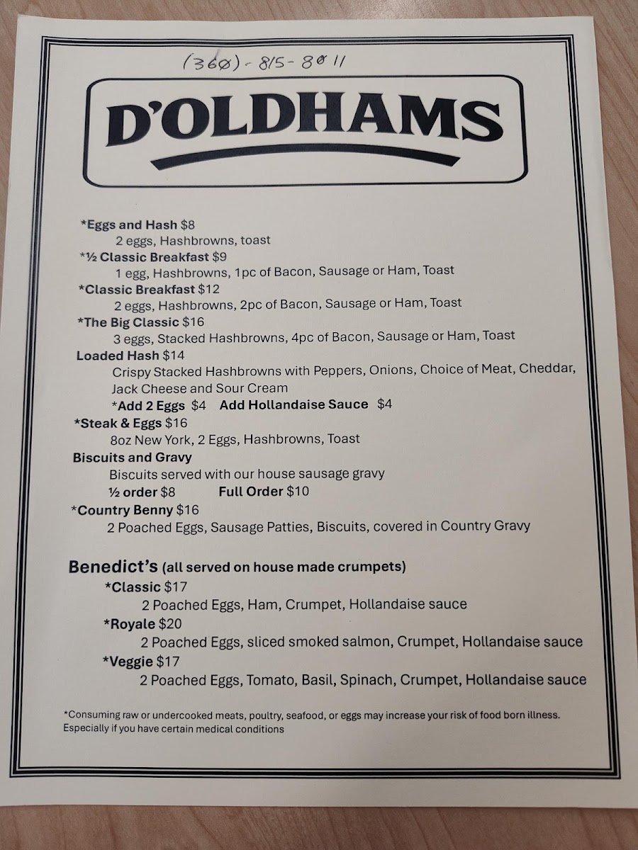 D'Oldham's Epic Cafe menu board