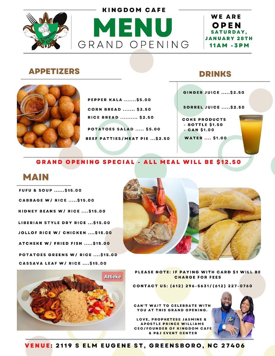 Kingdom Cafe African Restaurant, Greensboro NC menu board