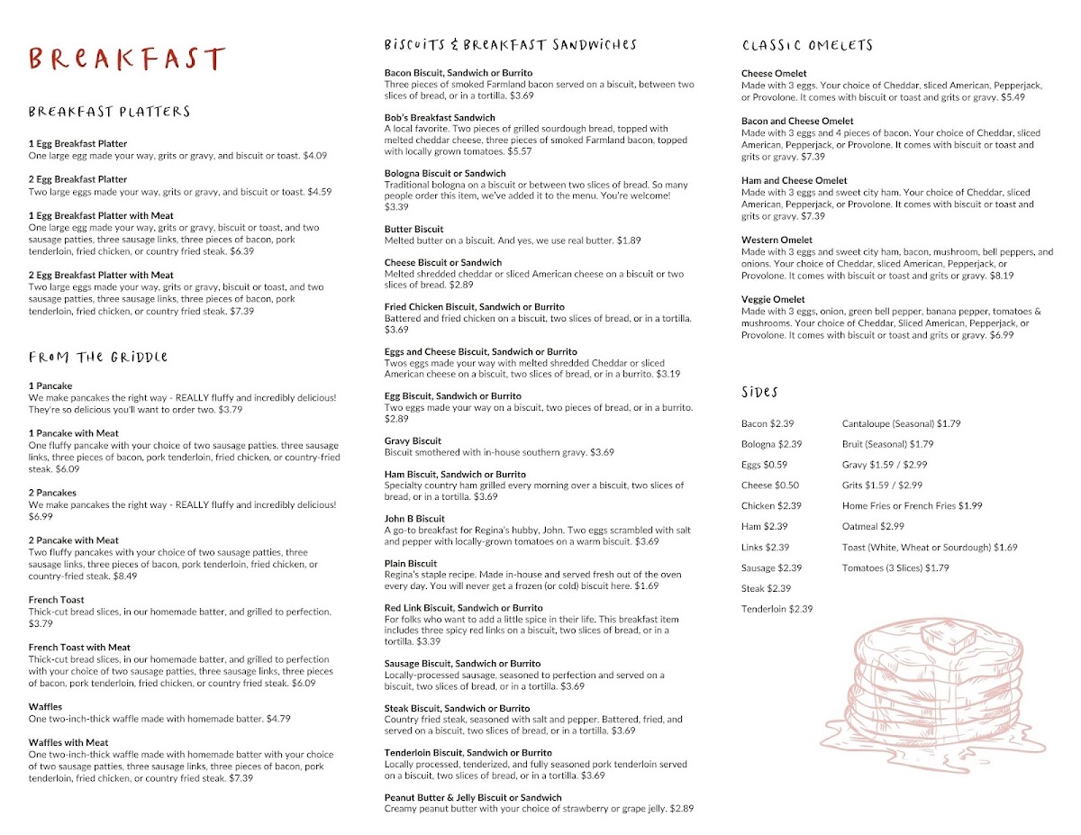 Gina Belle's Restaurant menu board