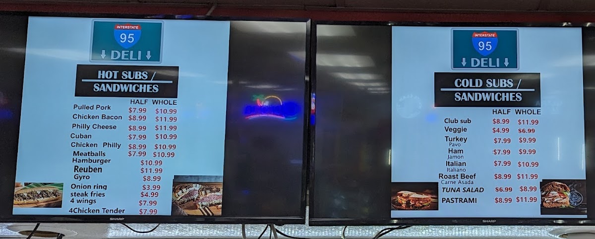 Interstate 95 Deli menu board
