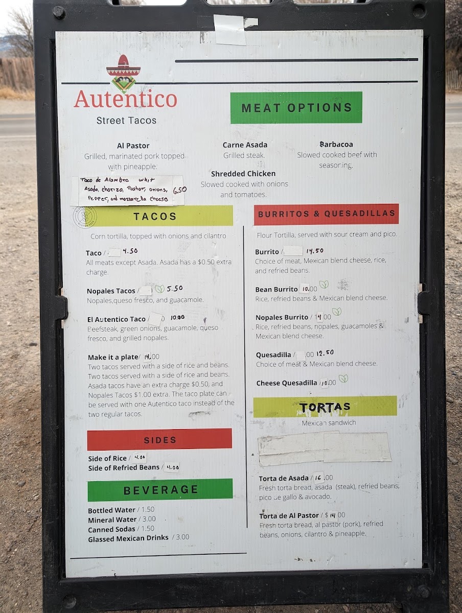 Autentico Street Tacos | Mexican menu board