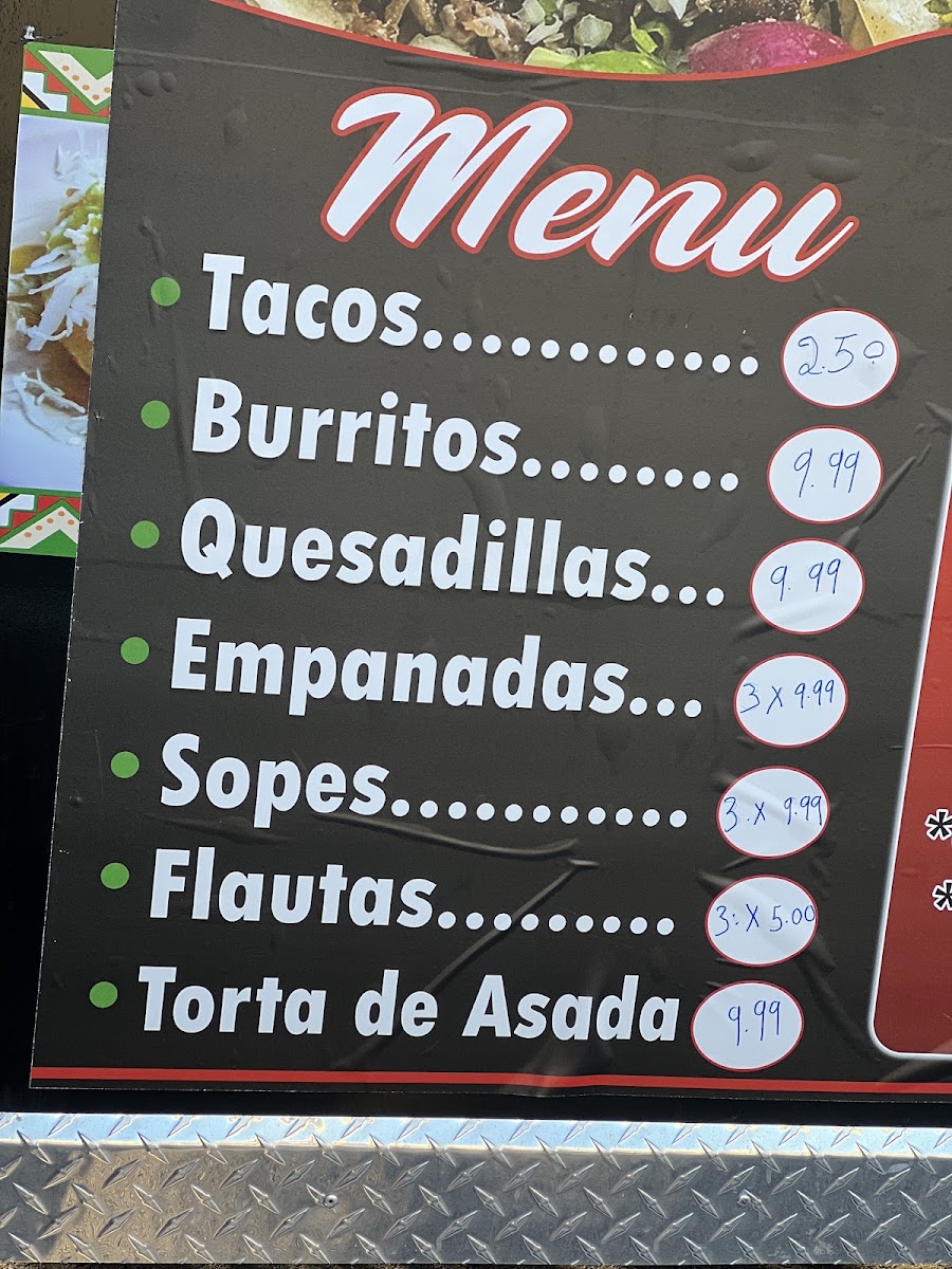 Victoria' Mexican Food Truck menu board