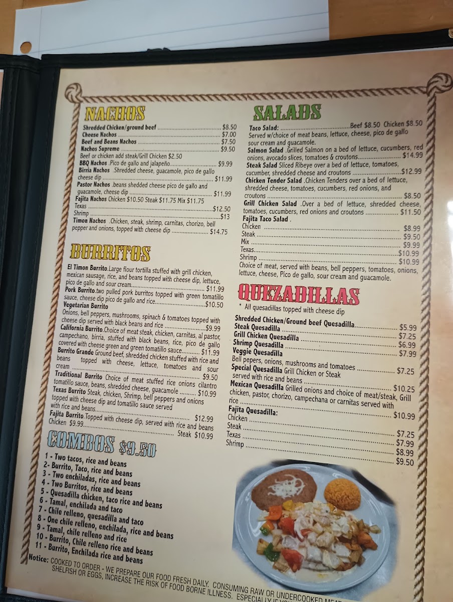 El Timón Mexican Restaurant Danielsville menu board