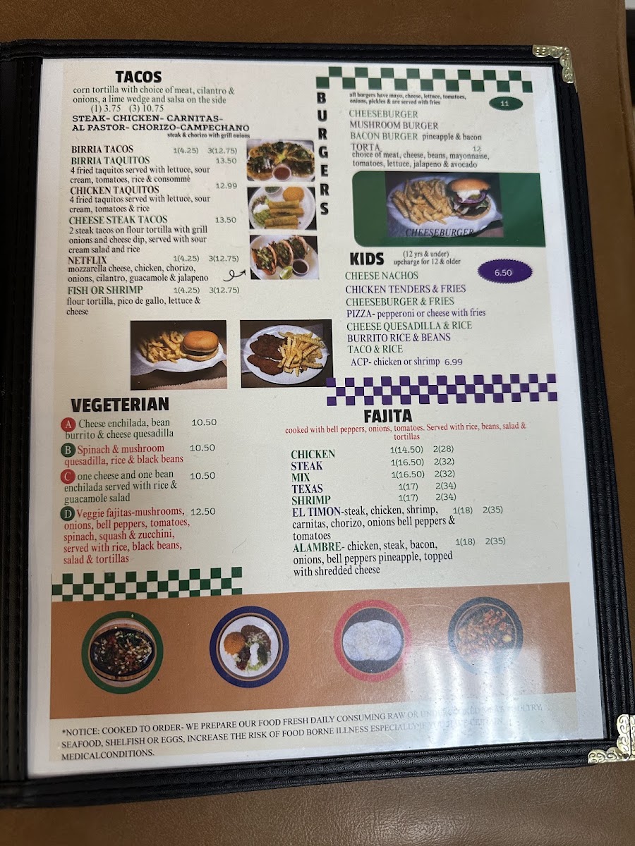 El Timón Mexican Restaurant Danielsville menu board