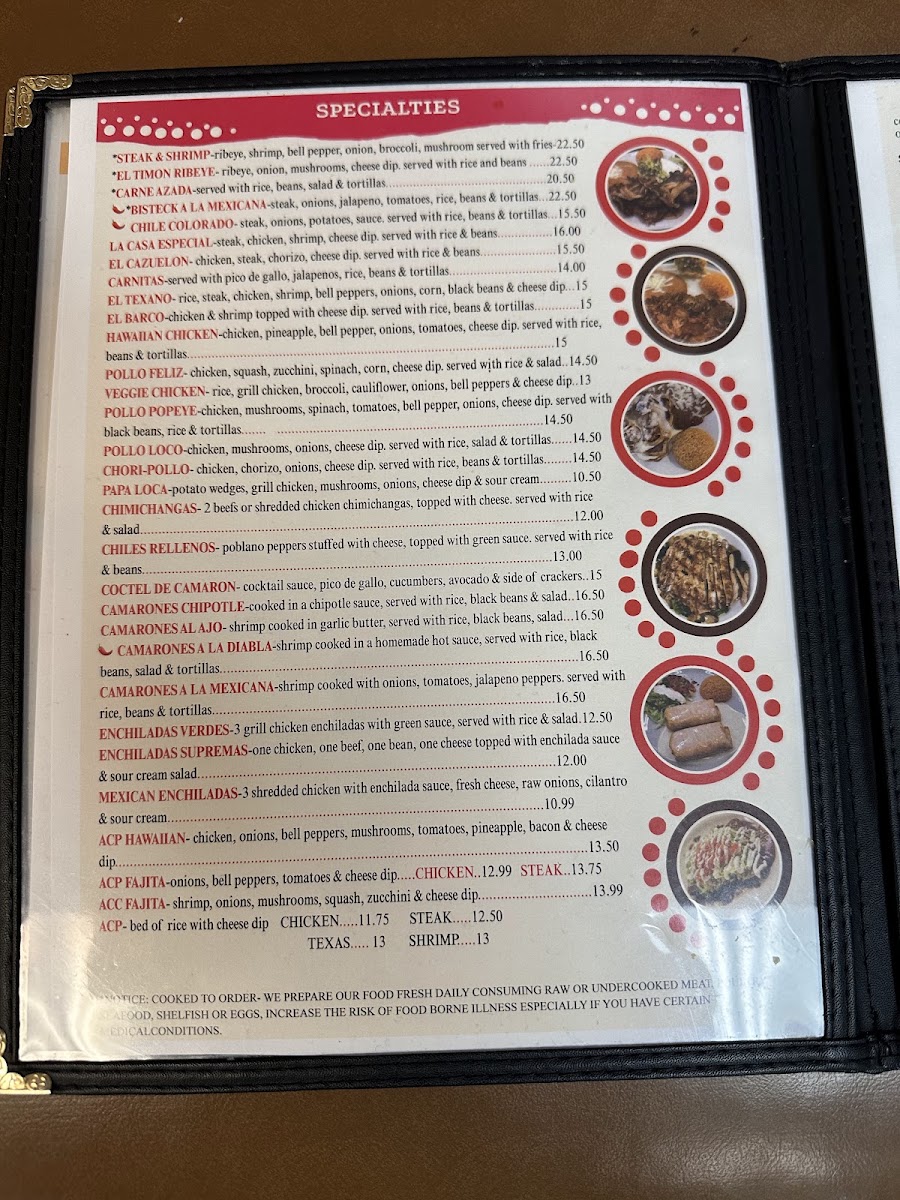 El Timón Mexican Restaurant Danielsville menu board