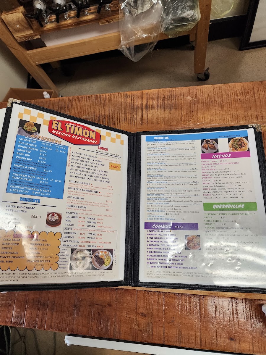 El Timón Mexican Restaurant Danielsville menu board