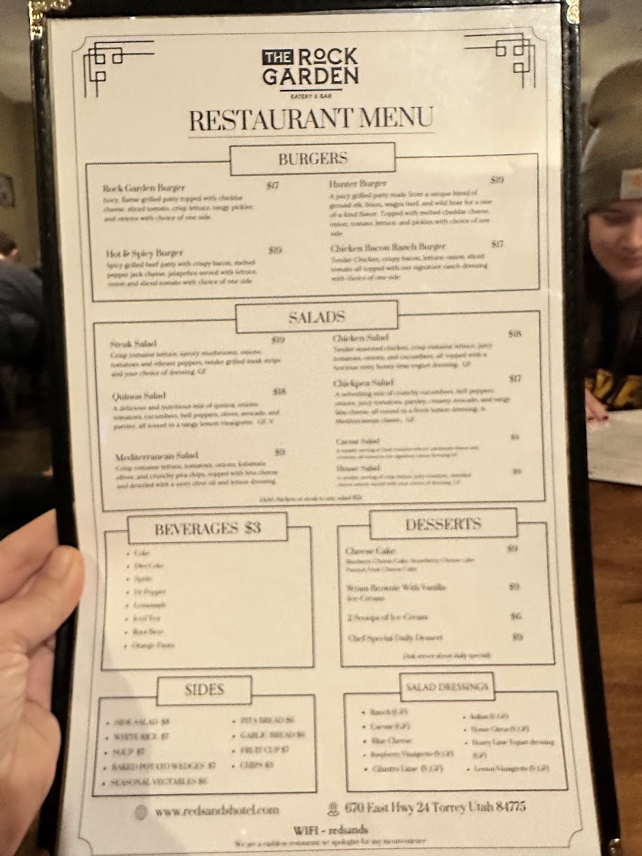 The Rock Garden Eatery and Bar menu board