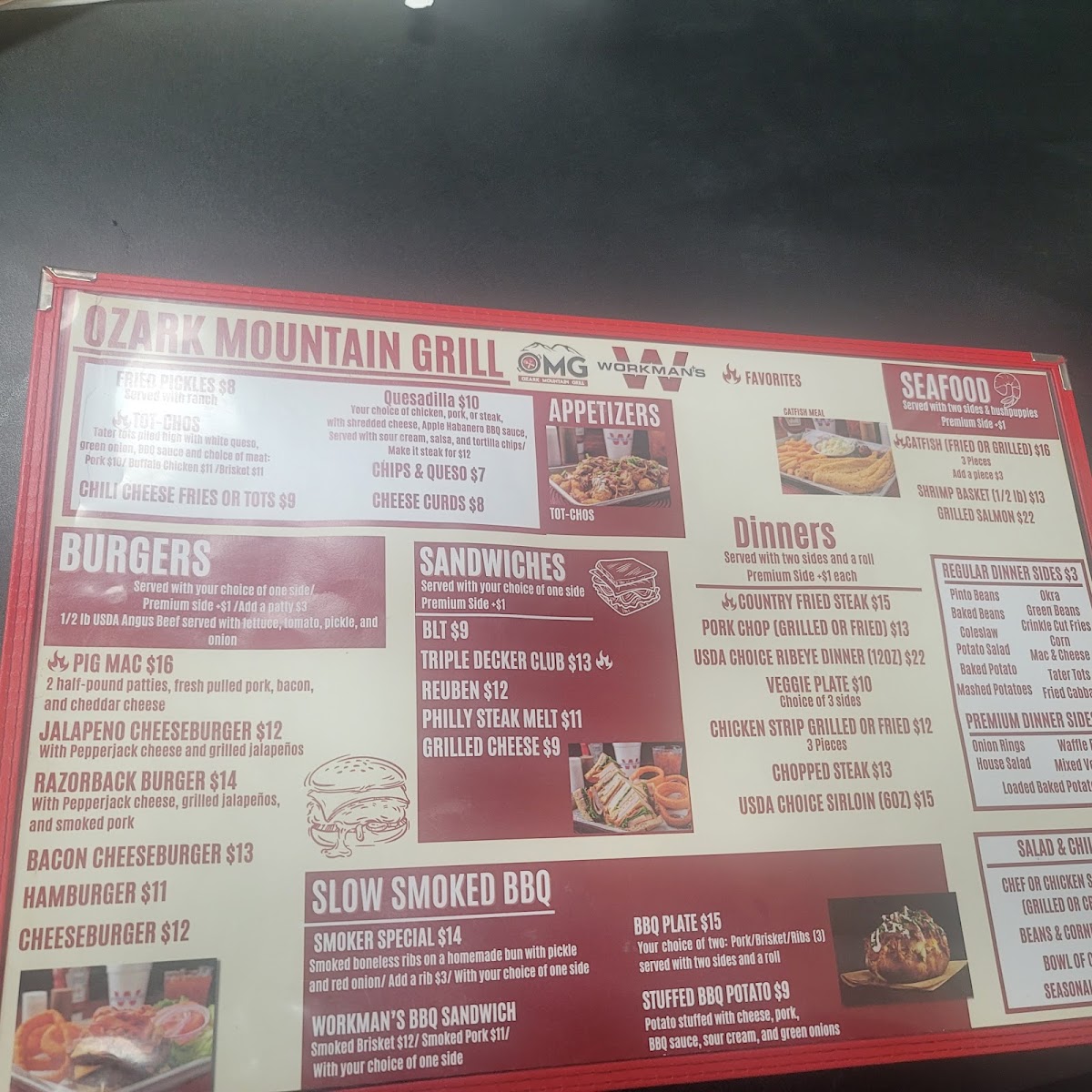 Ozark mountain grill menu board