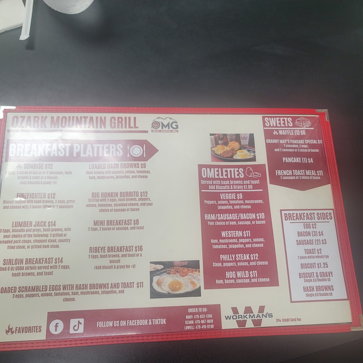Ozark mountain grill menu board