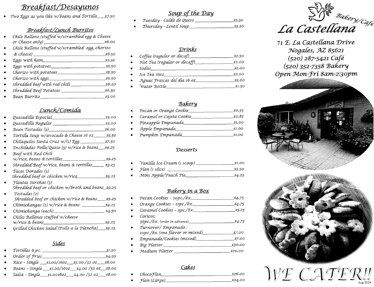La Castellana Cafe menu board