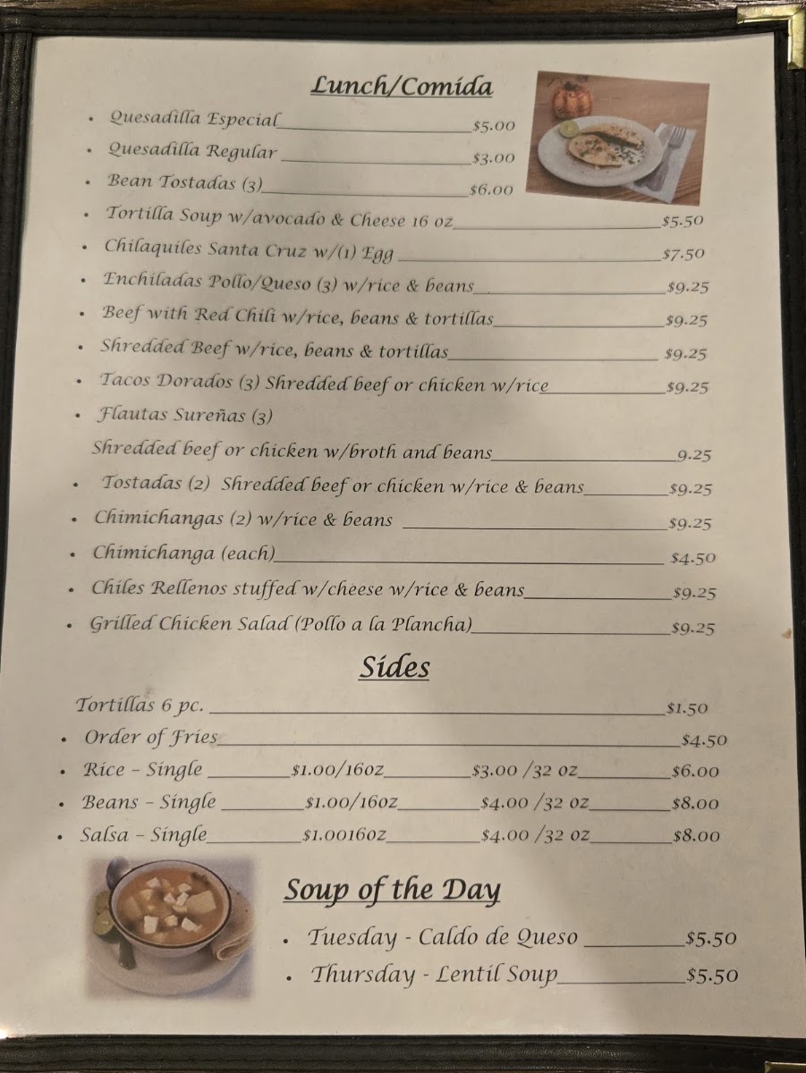 La Castellana Cafe menu board