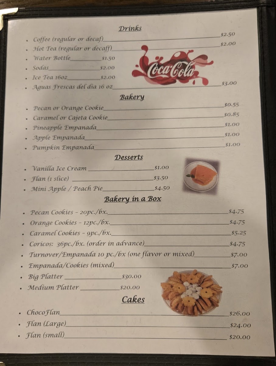 La Castellana Cafe menu board
