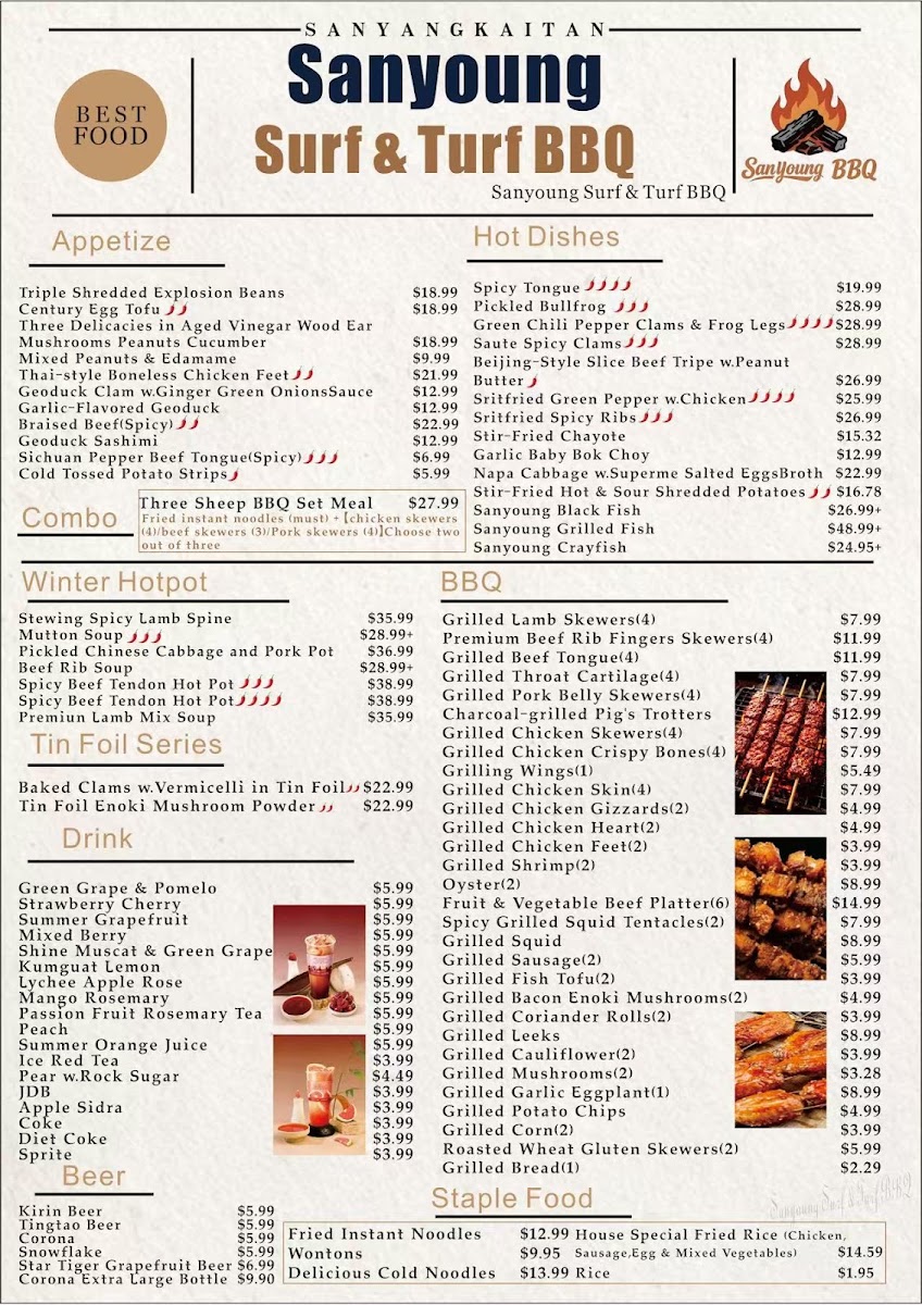 Sanyoung Surf & Turf BBQ menu board