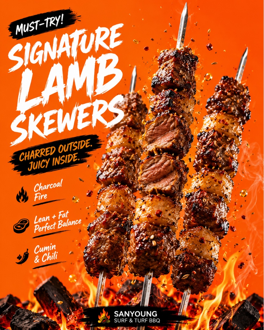 Sanyoung Surf & Turf BBQ menu board