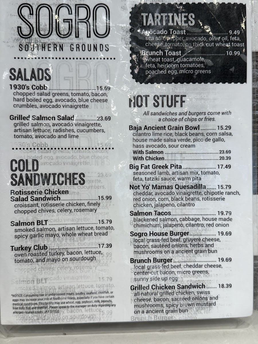 Southern Grounds menu board