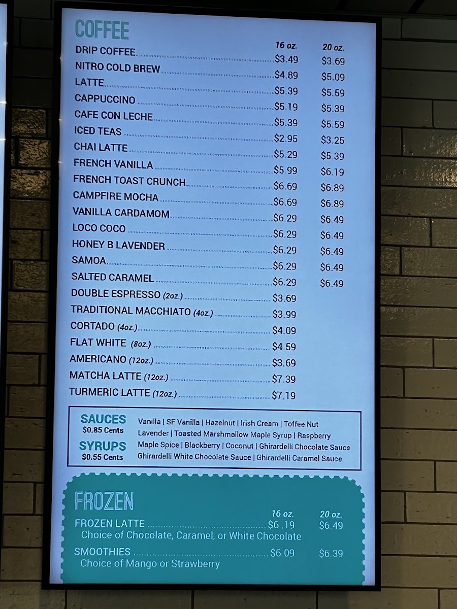 Southern Grounds menu board