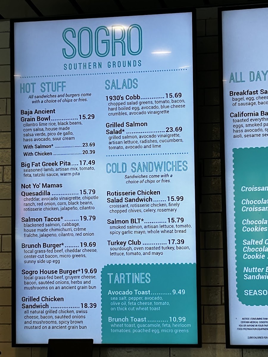 Southern Grounds menu board
