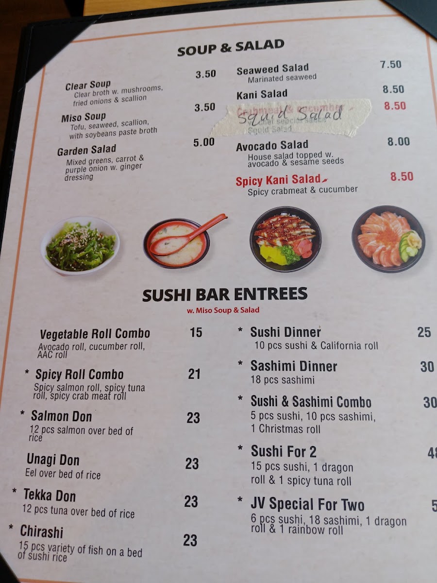 JV Seafood & Sushi menu board