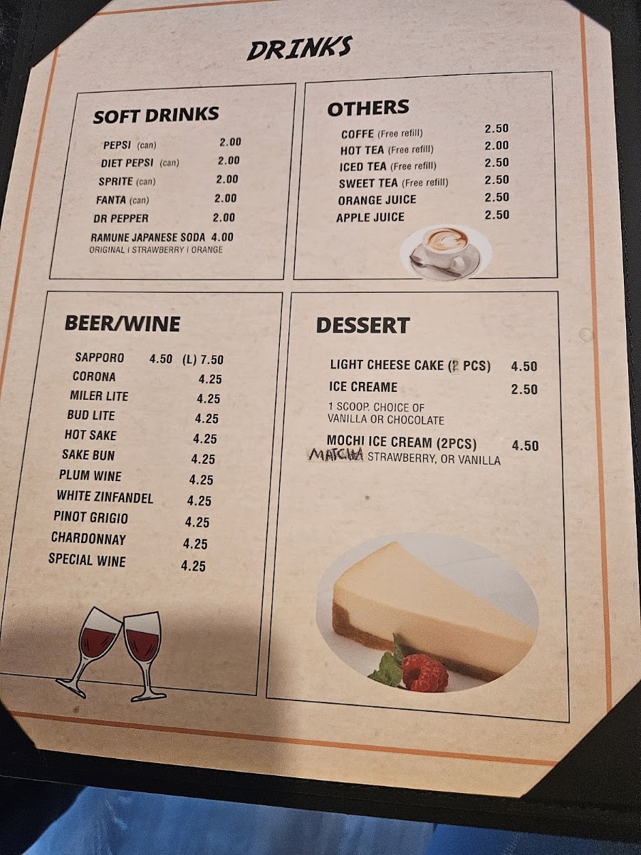 JV Seafood & Sushi menu board