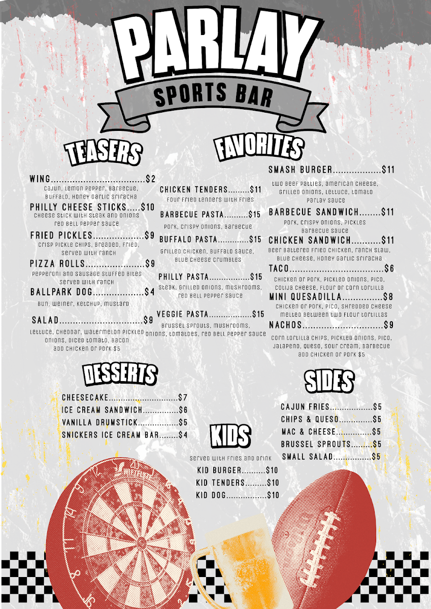 Parlay Sports Bar menu board