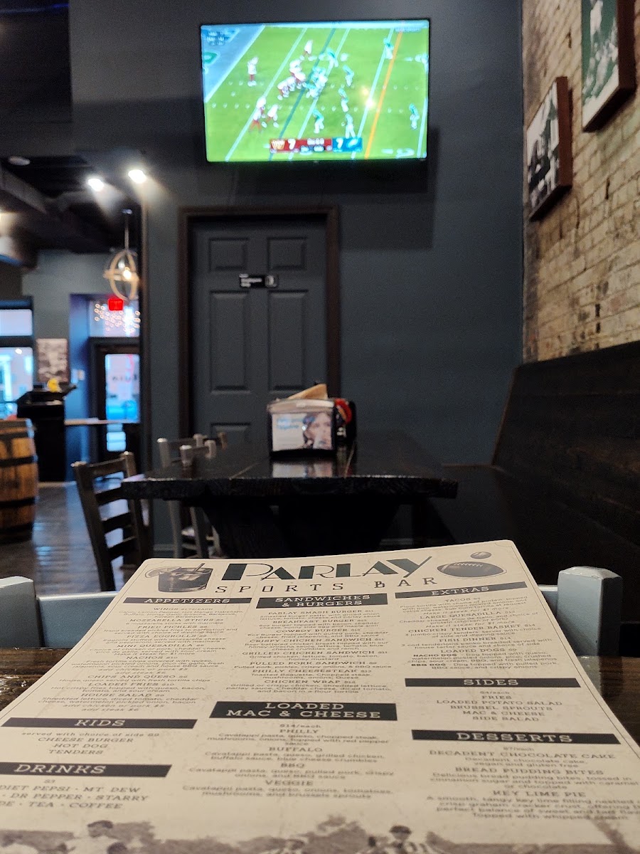 Parlay Sports Bar menu board