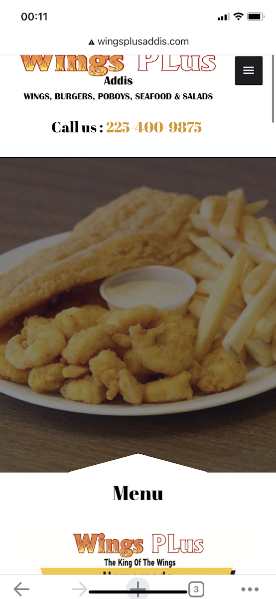 Wings Plus menu board