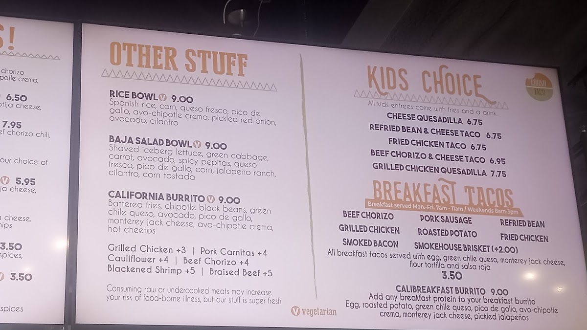 Crush Taco menu board