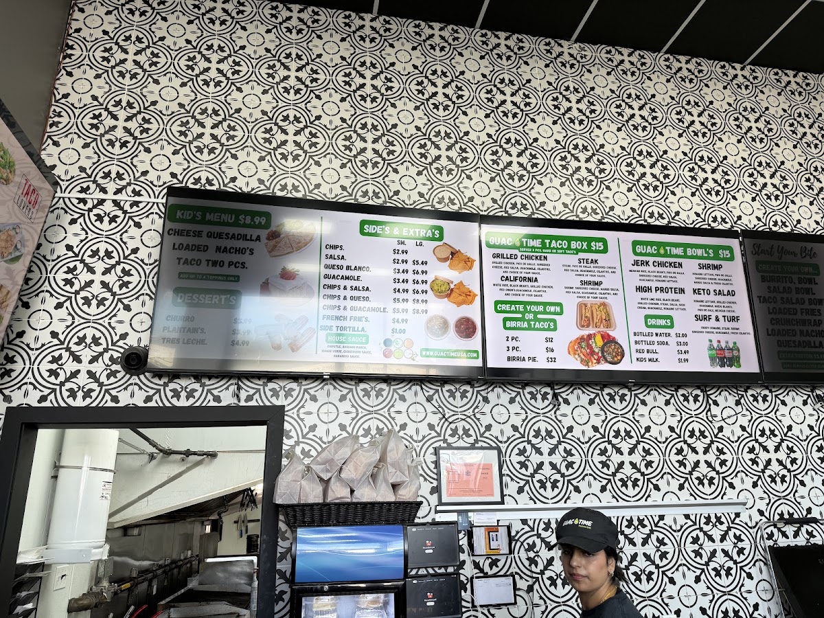 Guac Time Mexican Grill menu board