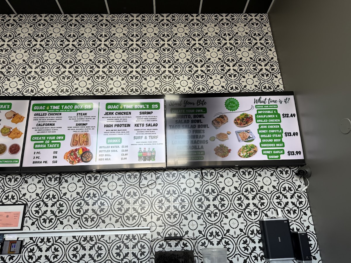Guac Time Mexican Grill menu board