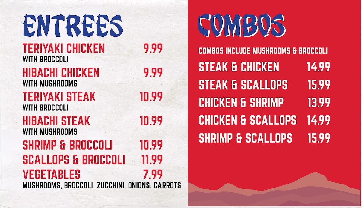 Akita Hibachi Express menu board