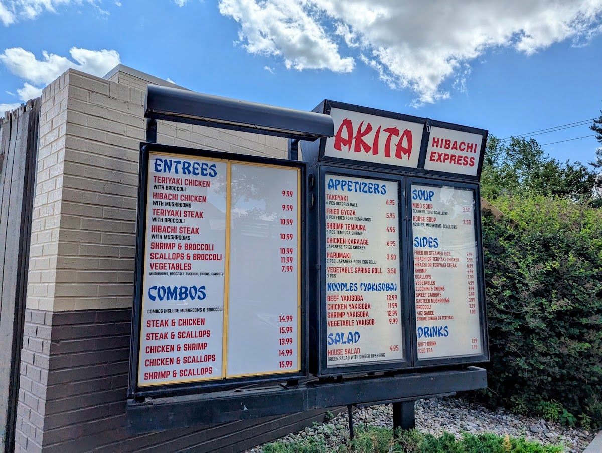 Akita Hibachi Express menu board