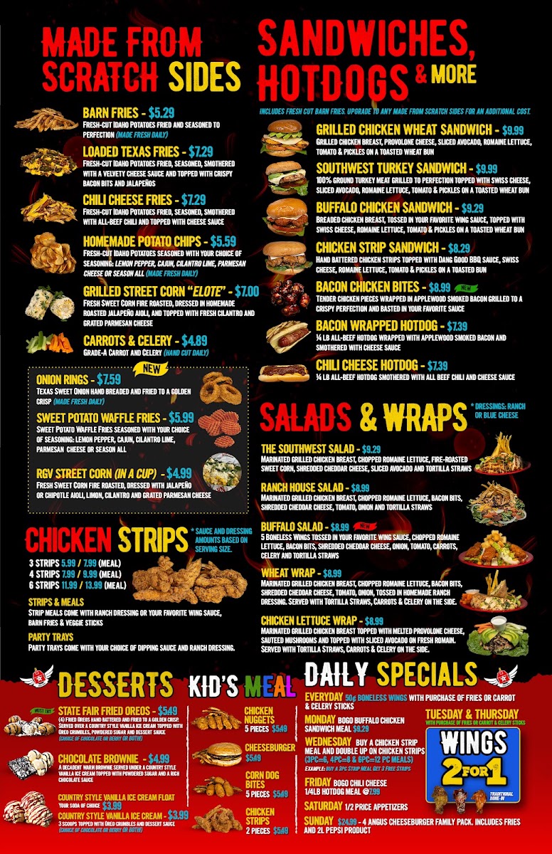 Wing Barn McColl menu board