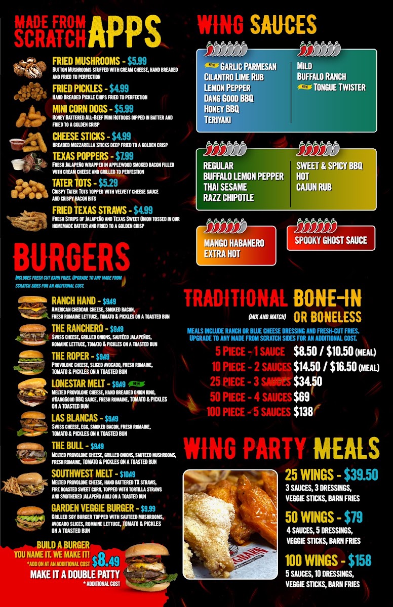 Wing Barn McColl menu board
