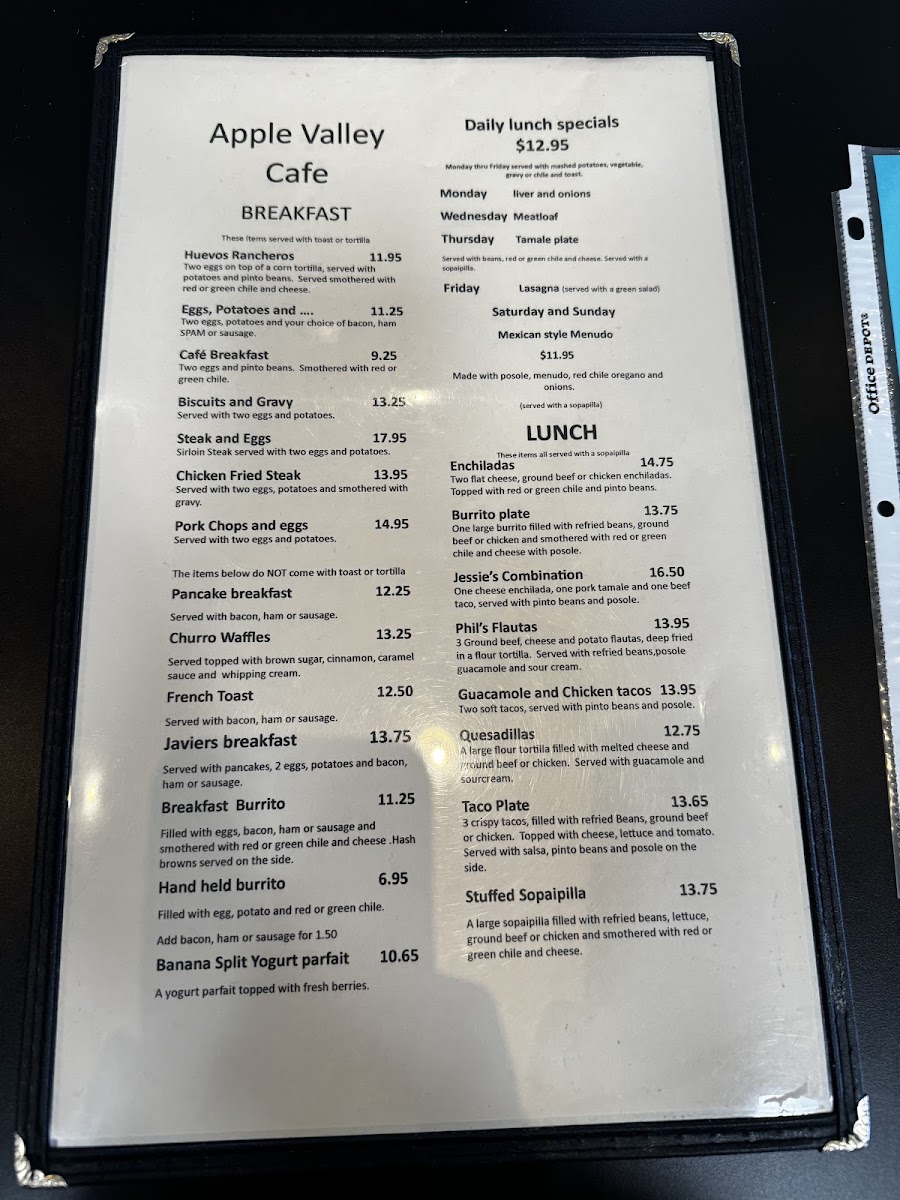 Apple Valley Kitchen menu board
