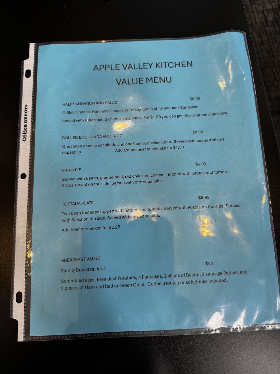 Apple Valley Kitchen menu board