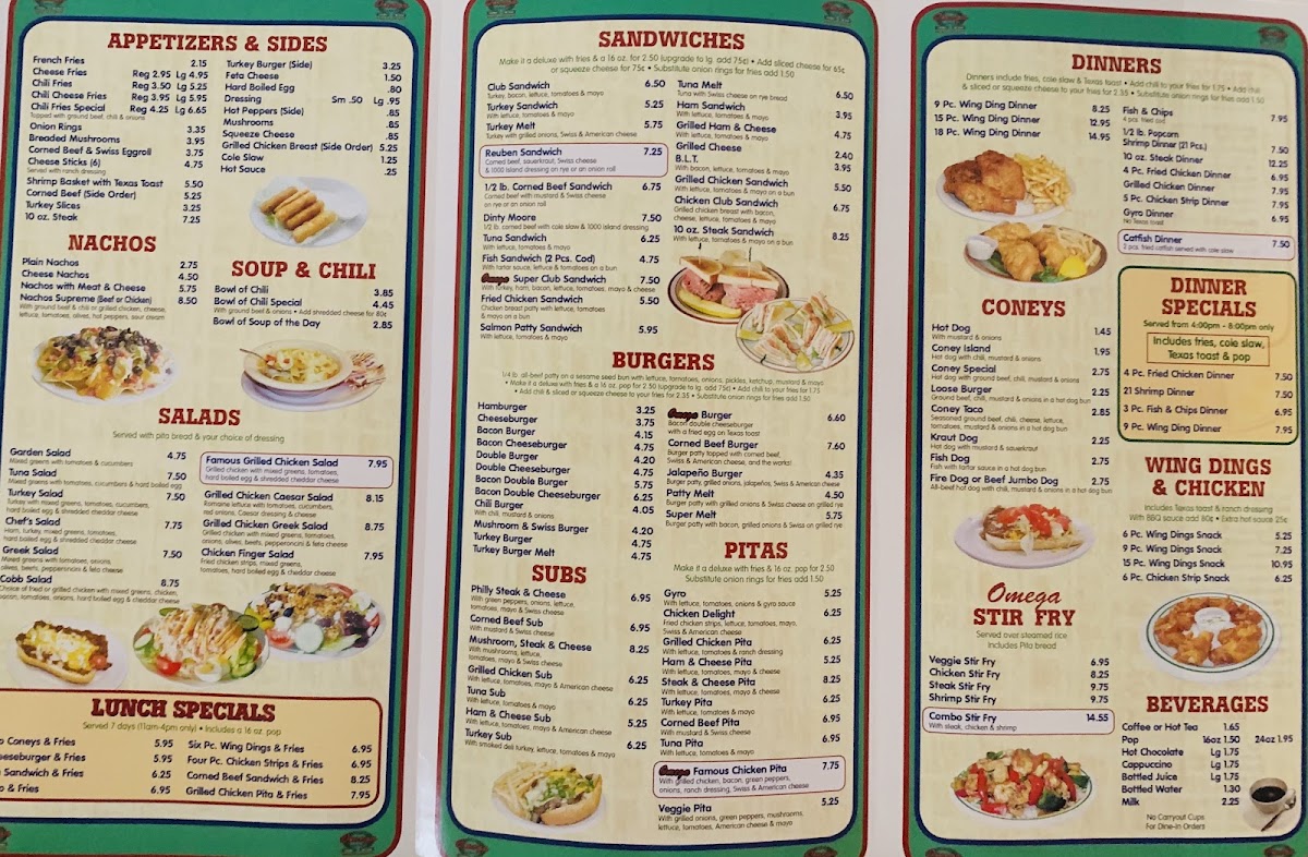 Omega Grill menu board