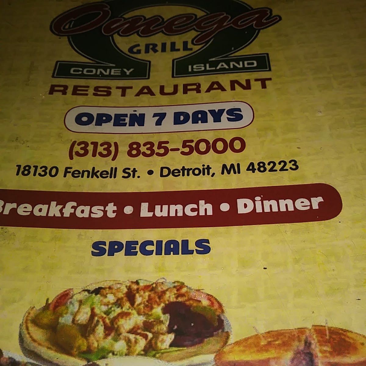 Omega Grill menu board