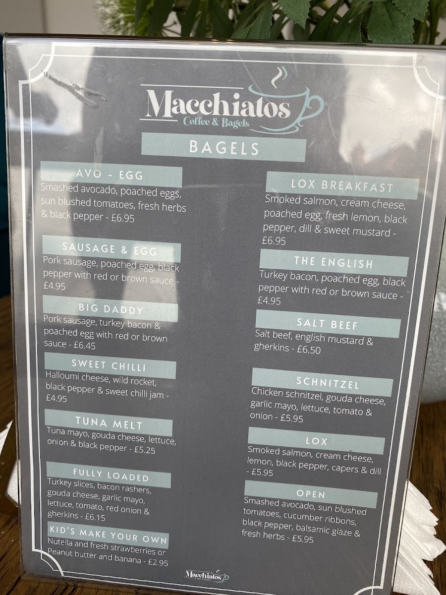 Macchiatos Coffee & Bagels Shop menu board