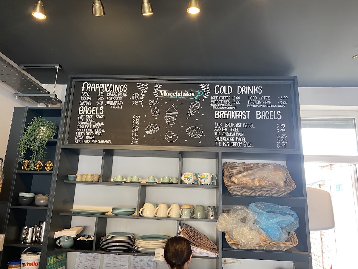 Macchiatos Coffee & Bagels Shop menu board