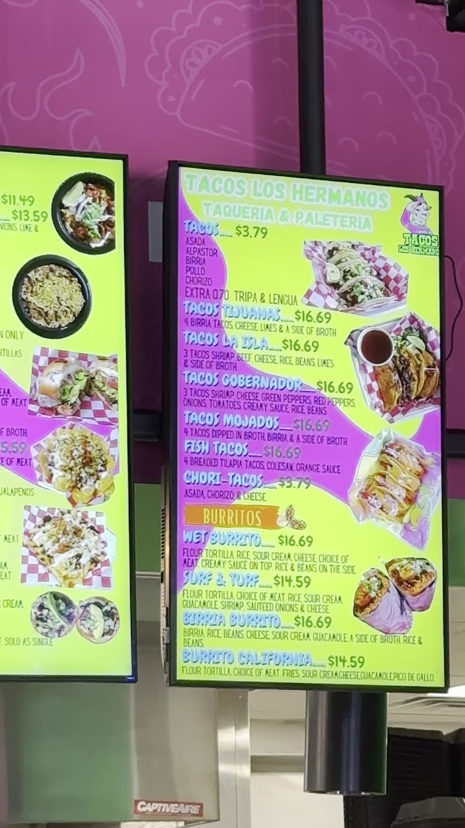 Tacos Los Hermanos menu board