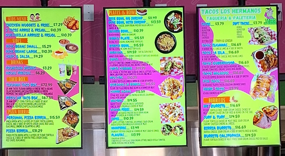 Tacos Los Hermanos menu board