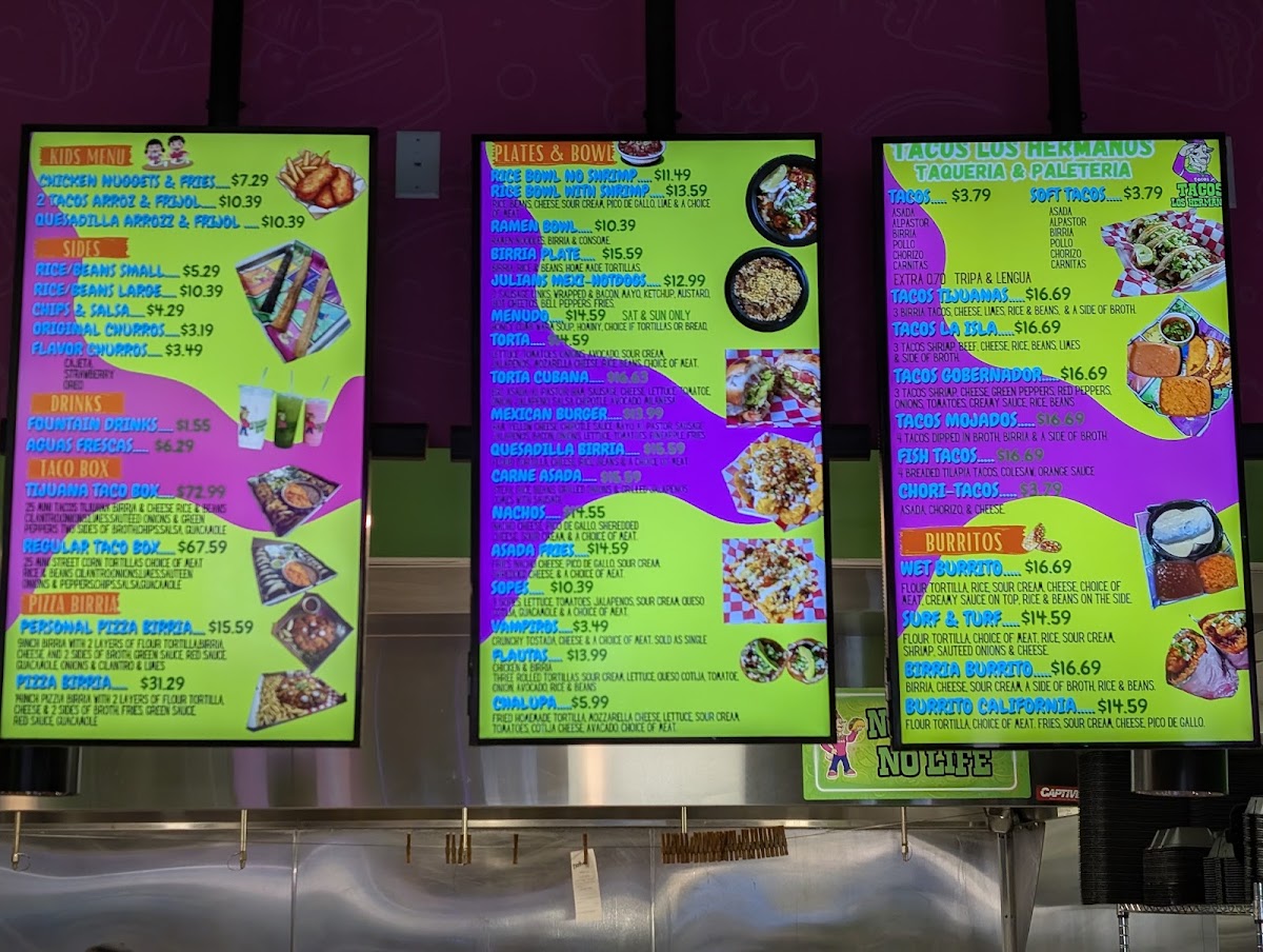 Tacos Los Hermanos menu board