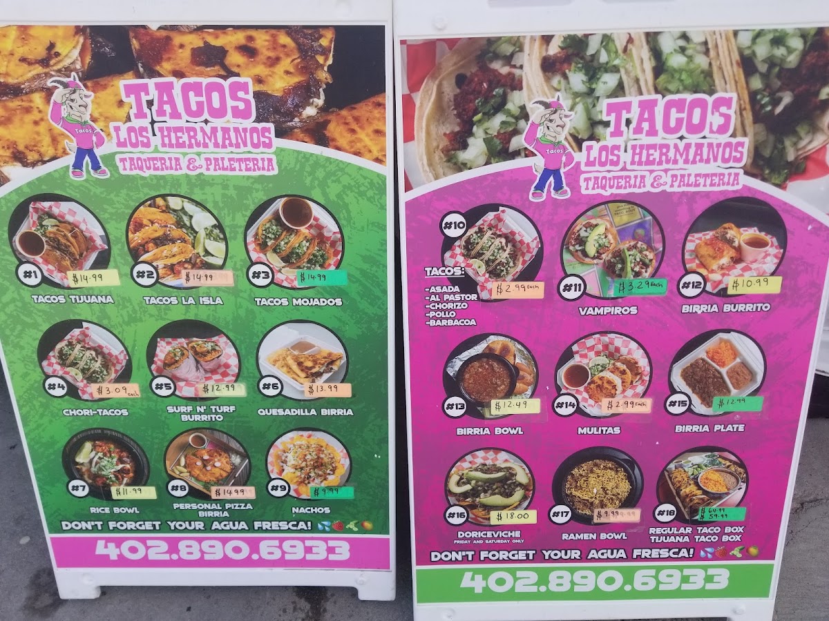 Tacos Los Hermanos menu board
