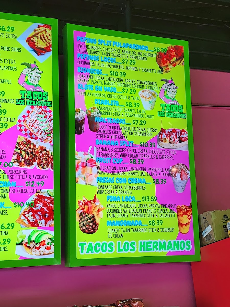 Tacos Los Hermanos menu board