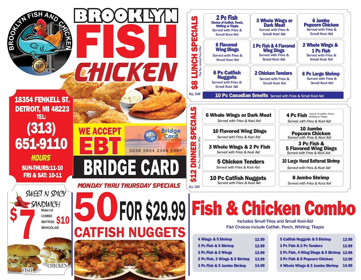 Brooklyn Fish and Chicken menu board