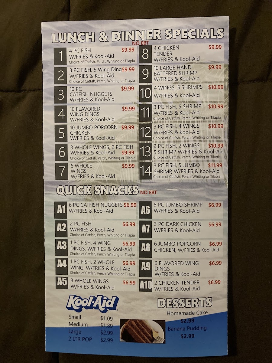 Brooklyn Fish and Chicken menu board