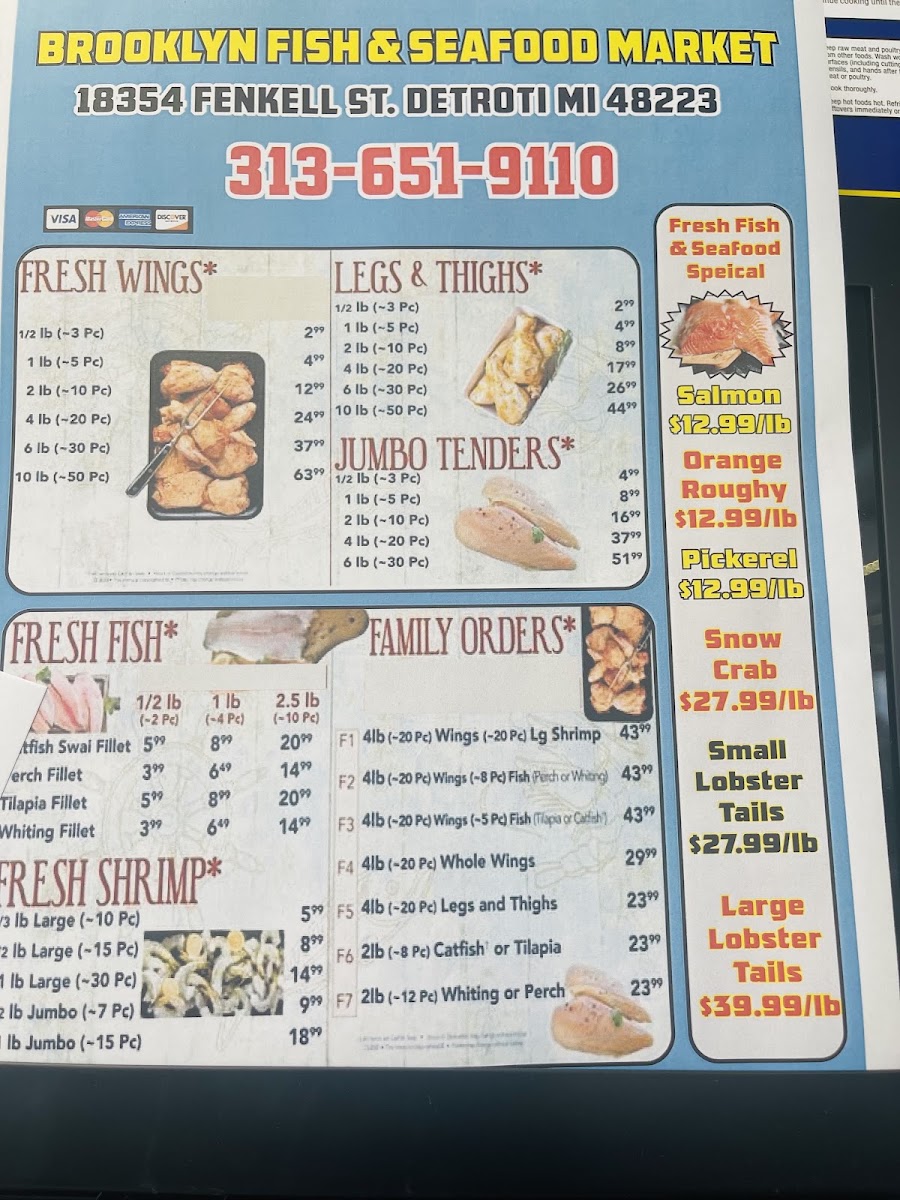 Brooklyn Fish and Chicken menu board